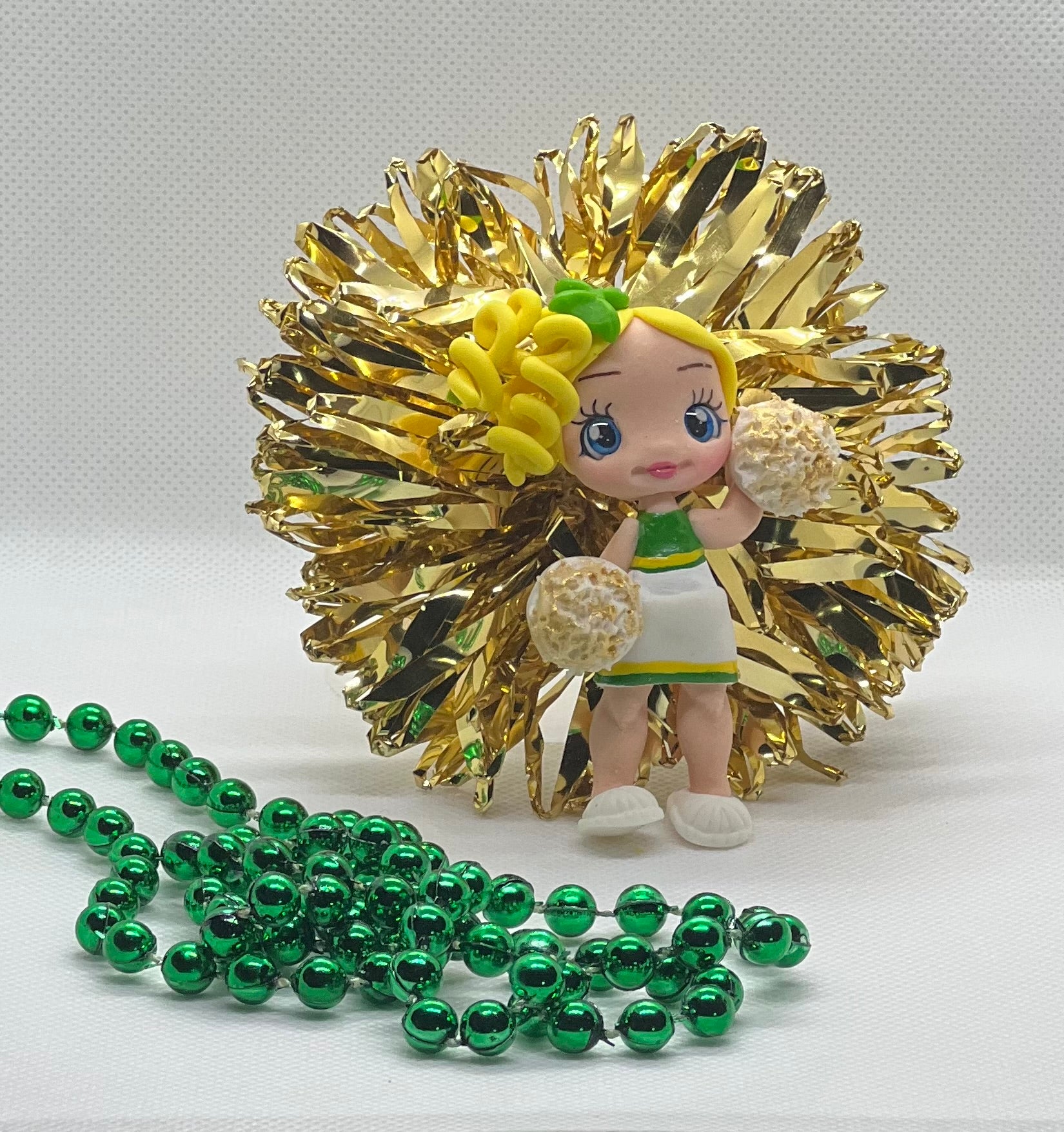 Pre-made Cheerleader Clay Doll 3-inch Texas Yellow Rose Kreations Pre-made Cheerleader Clay Doll 3-inch Texas Yellow Rose Kreations