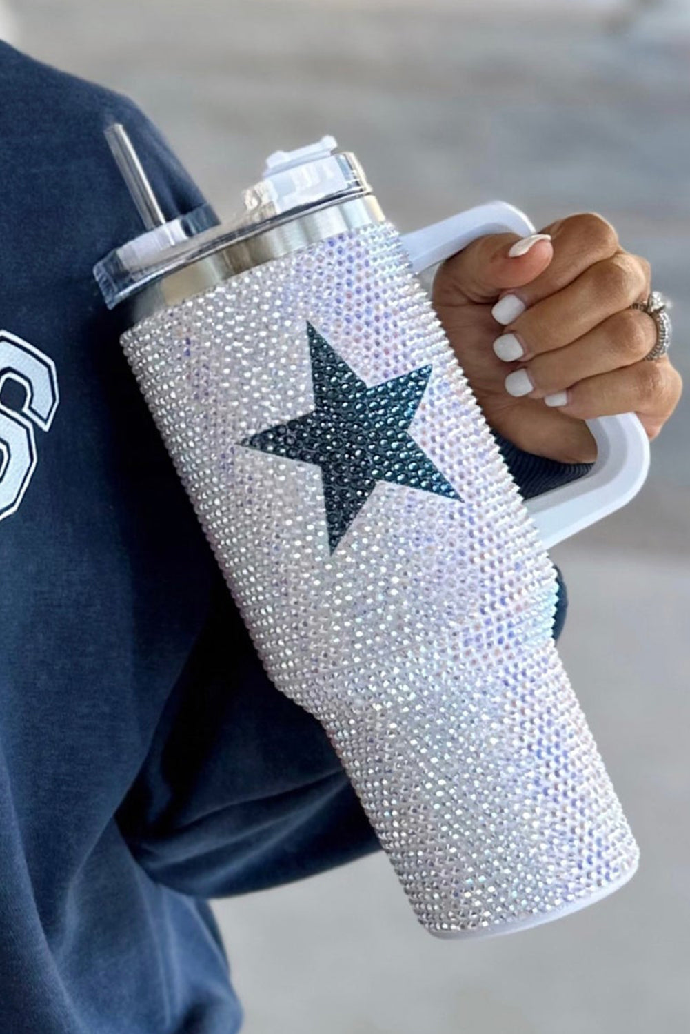 White 40oz Star Shape Full Rhinestone Stainless Portable Cup